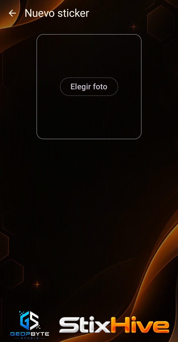 Pantalla Nuevo sticker de StixHive con el botón Elegir foto
